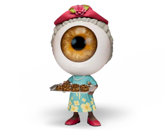 Ida holding a tray of chocolate chip cookies.